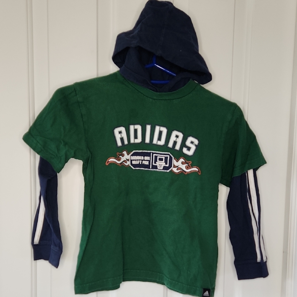 Adidas Kids Green and Blue Hooded Shirt